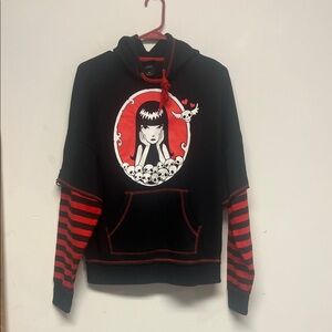 Emily The Strange striped sleeve hoodie size Small